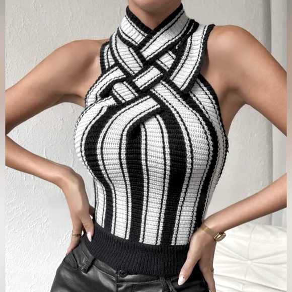 Nwt, Lavishly Paris Criss Cross Knit Sleeveless Top. - Picture 6 of 16